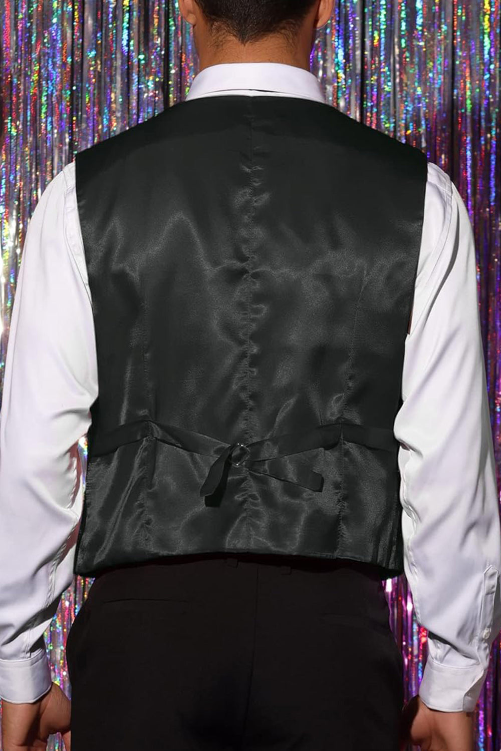 Gilet de costume homme noir scintillant col V simple boutonnage avec sequins