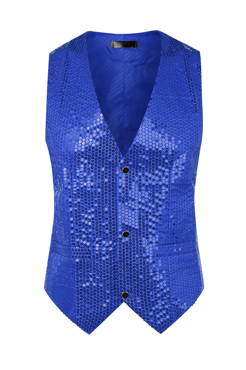 Gilet de costume homme noir scintillant col V simple boutonnage avec sequins