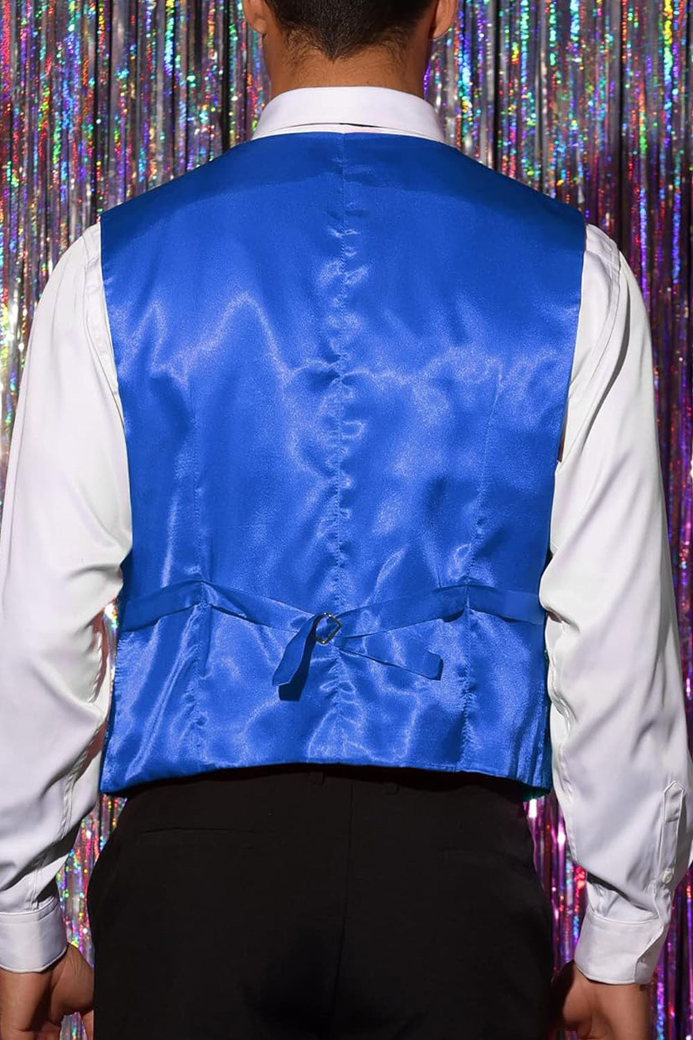 Gilet de costume homme noir scintillant col V simple boutonnage avec sequins