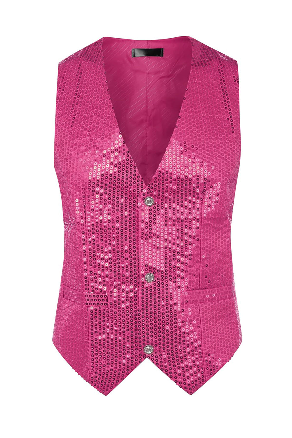 Gilet de costume homme noir scintillant col V simple boutonnage avec sequins