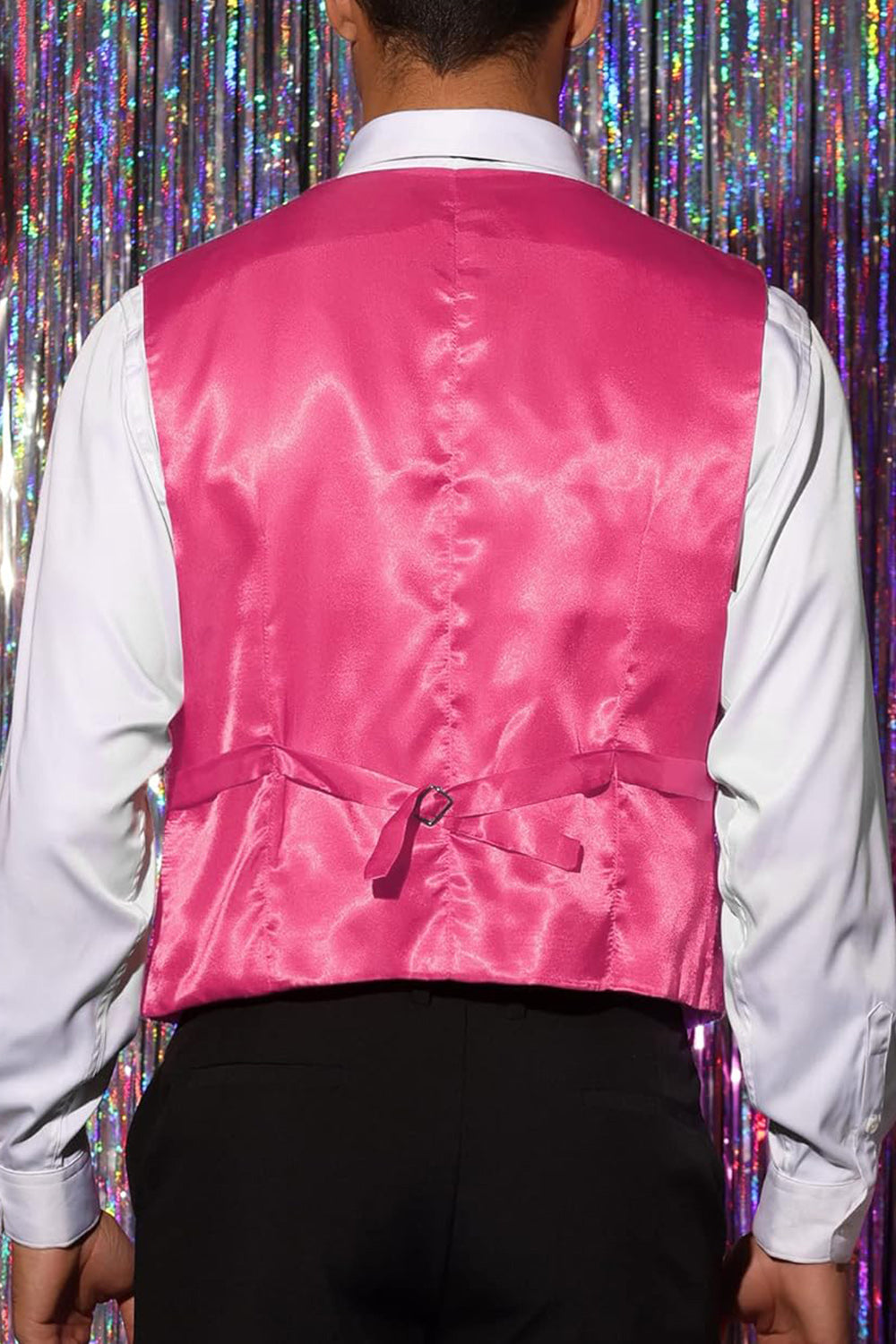 Gilet de costume homme noir scintillant col V simple boutonnage avec sequins