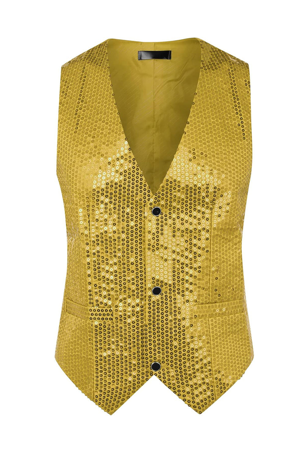 Gilet de costume homme noir scintillant col V simple boutonnage avec sequins
