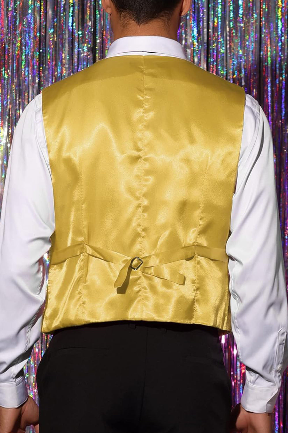 Gilet de costume homme noir scintillant col V simple boutonnage avec sequins