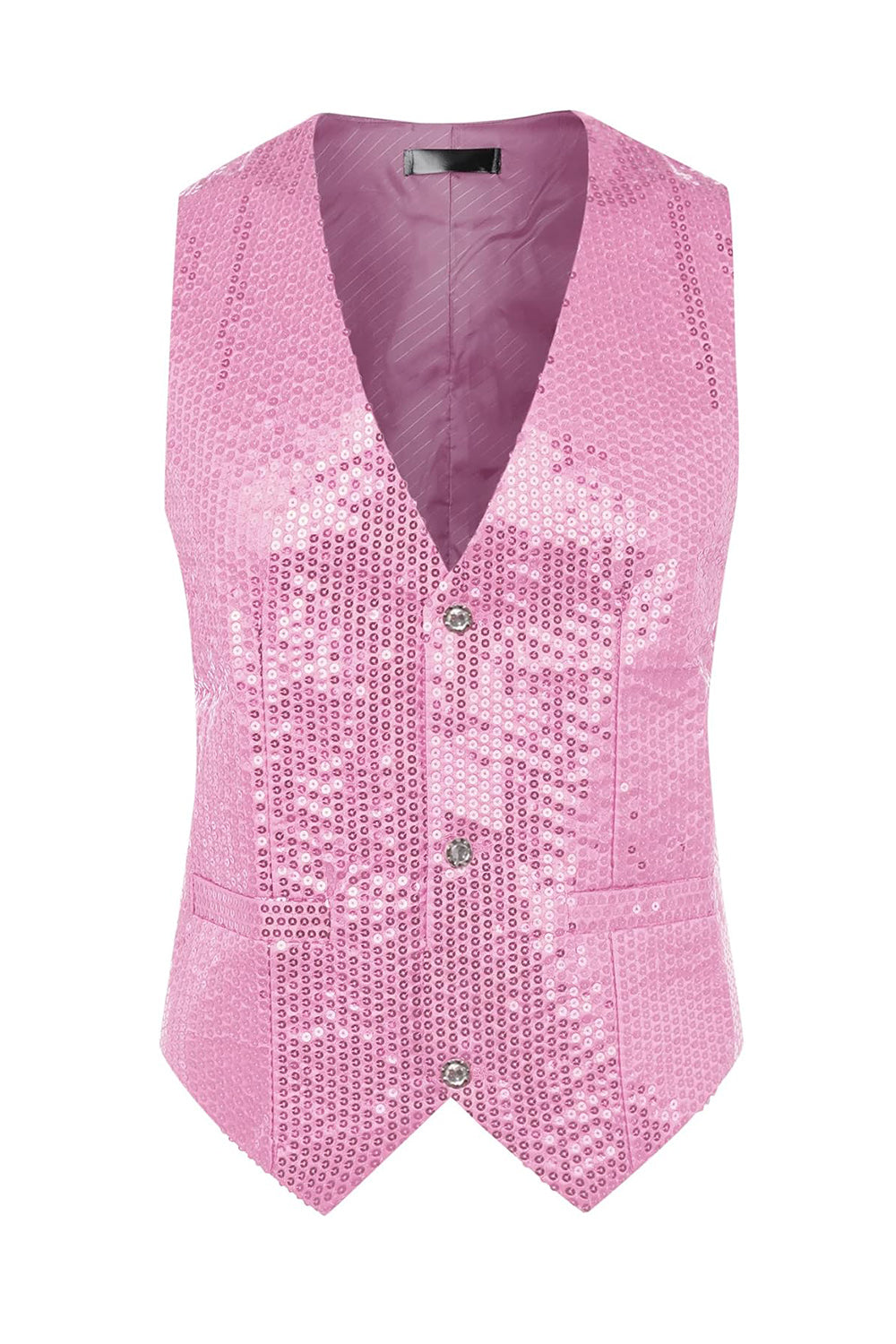 Gilet de costume homme noir scintillant col V simple boutonnage avec sequins