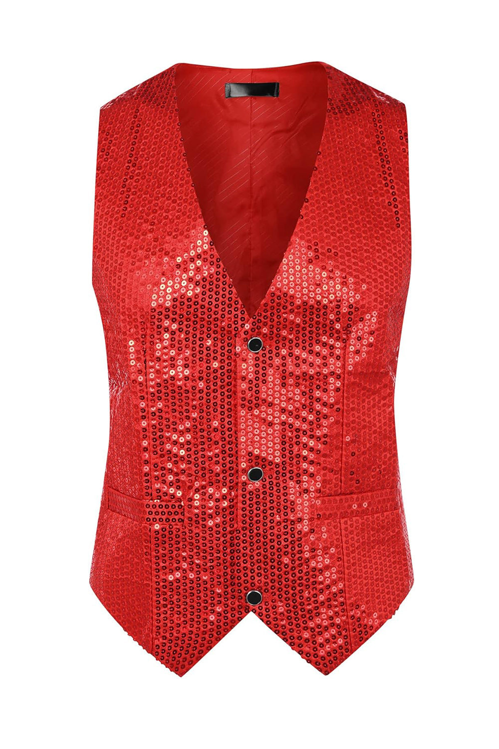 Gilet de costume homme noir scintillant col V simple boutonnage avec sequins