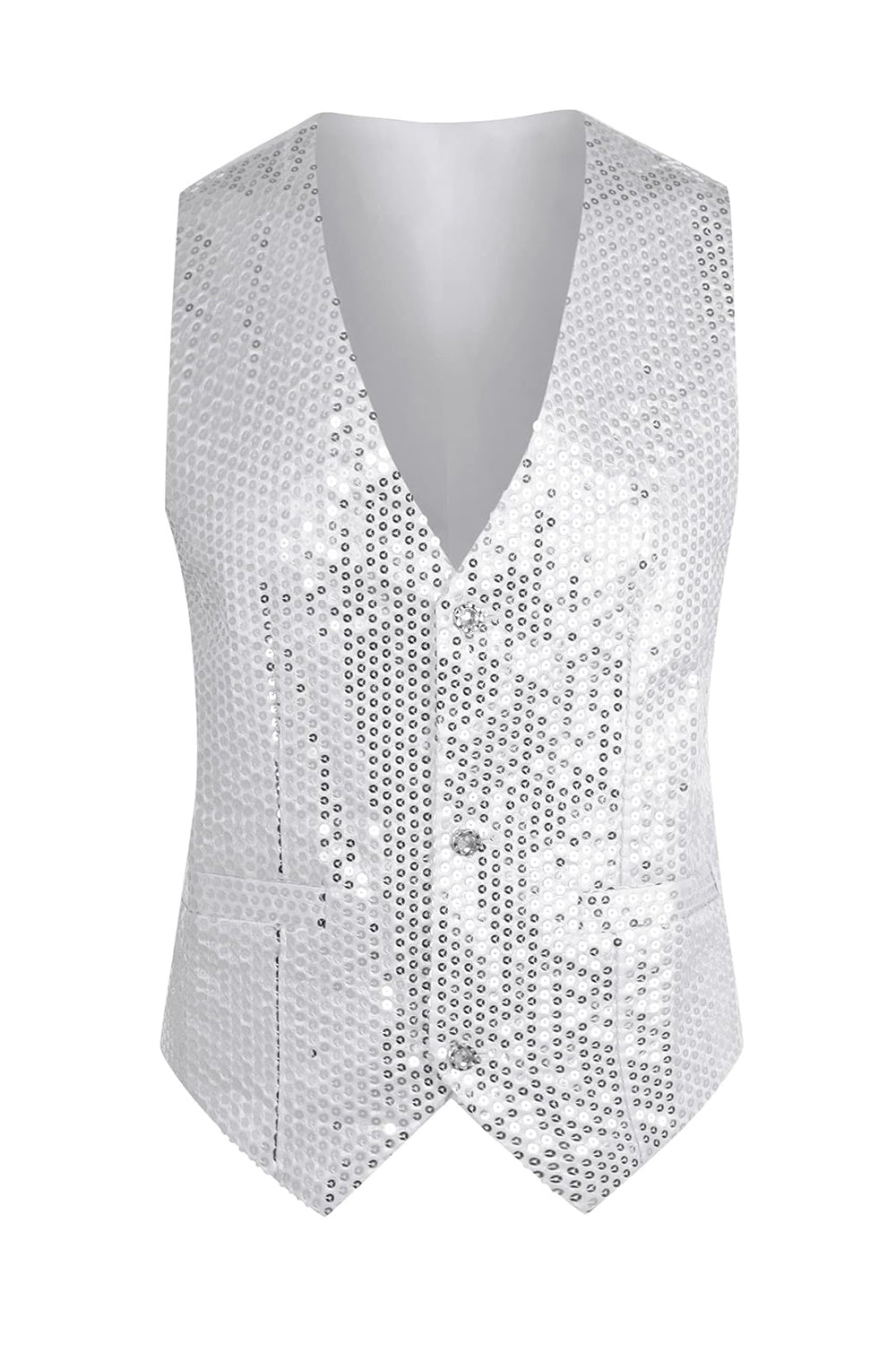Gilet de costume homme noir scintillant col V simple boutonnage avec sequins