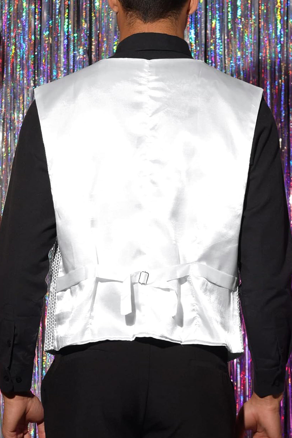 Gilet de costume homme noir scintillant col V simple boutonnage avec sequins