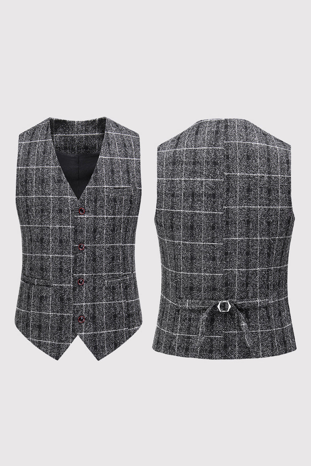 Costume de cérémonie 3 pièces noir à carreaux, revers crantés et un bouton pour homme