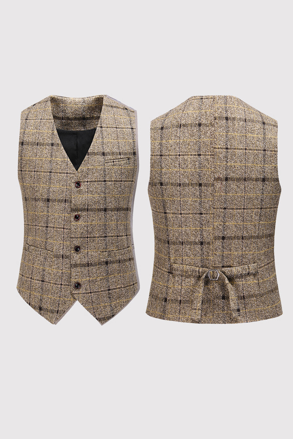 Costume de cérémonie 3 pièces noir à carreaux, revers crantés et un bouton pour homme