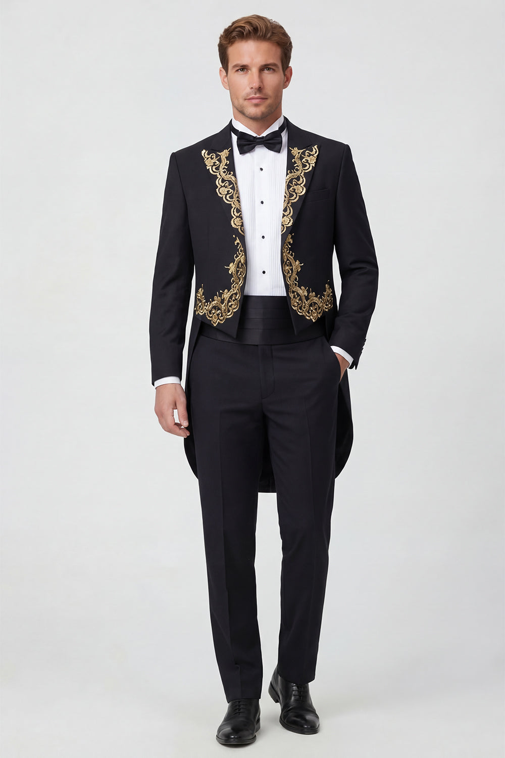 2 Piece Black One Button Peak Lapel Men's Suits