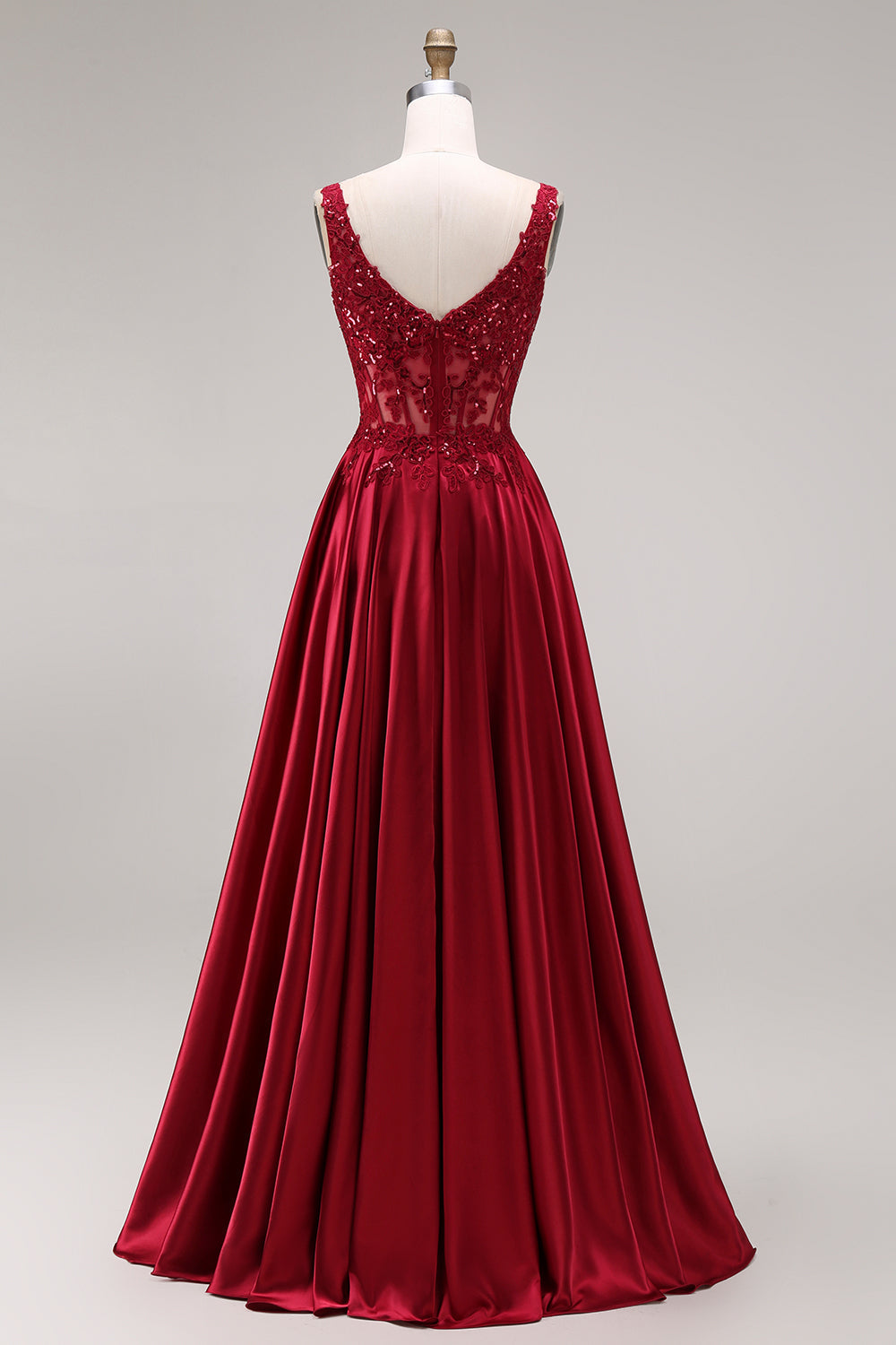 Sparkly Burgundy Velvet Corset A-Line Square Neck Long Prom Dress with Beading