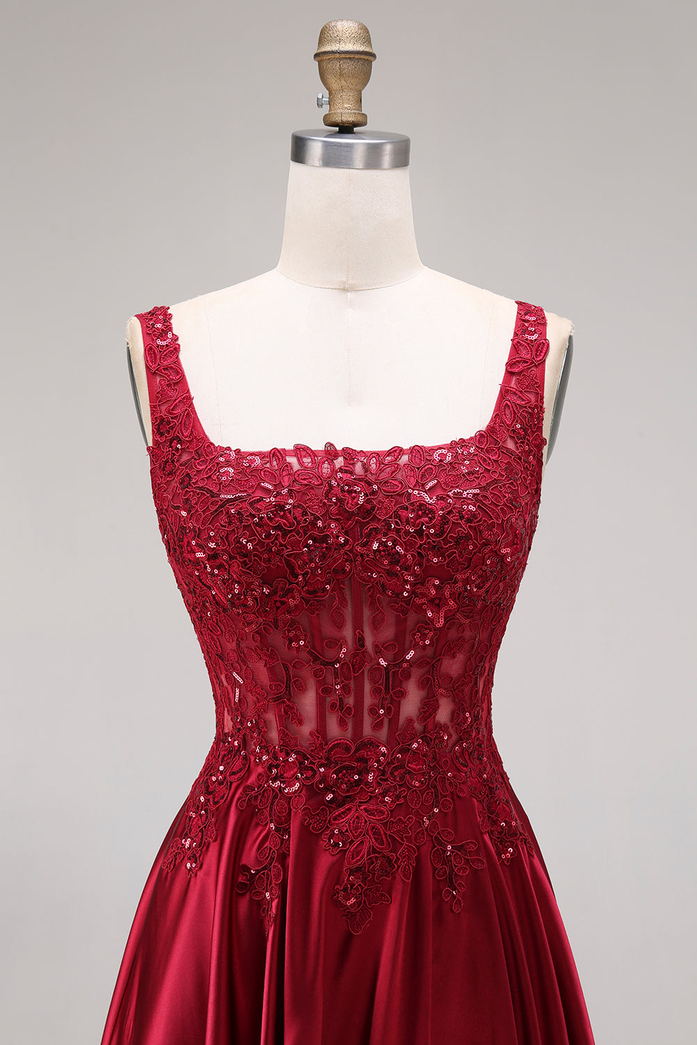 Sparkly Burgundy Velvet Corset A-Line Square Neck Long Prom Dress with Beading
