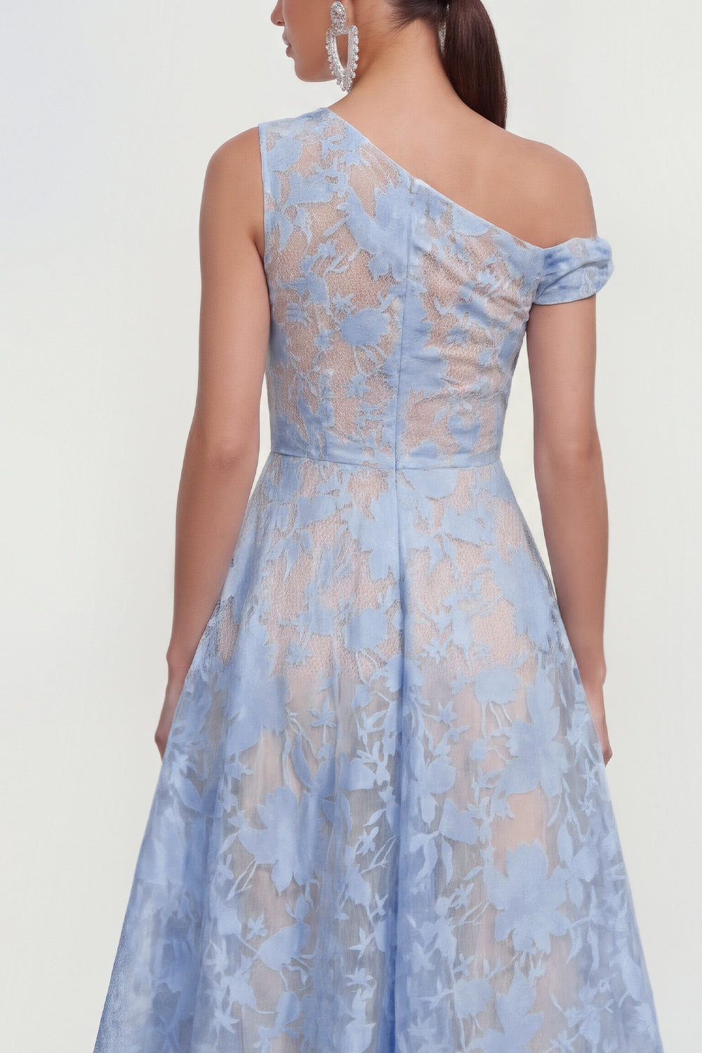 Pink One Shoulder A-Line Midi Floral Dress