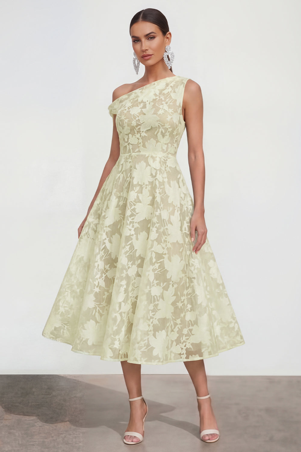 Pink One Shoulder A-Line Midi Floral Dress
