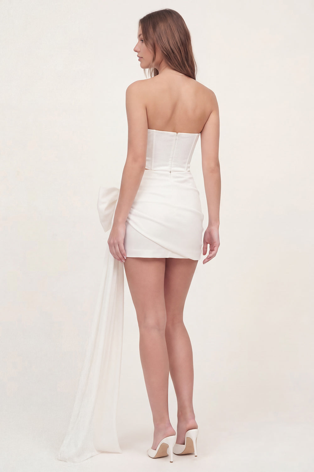 Strapless White Bodycon Corset Mini Dress with Bow