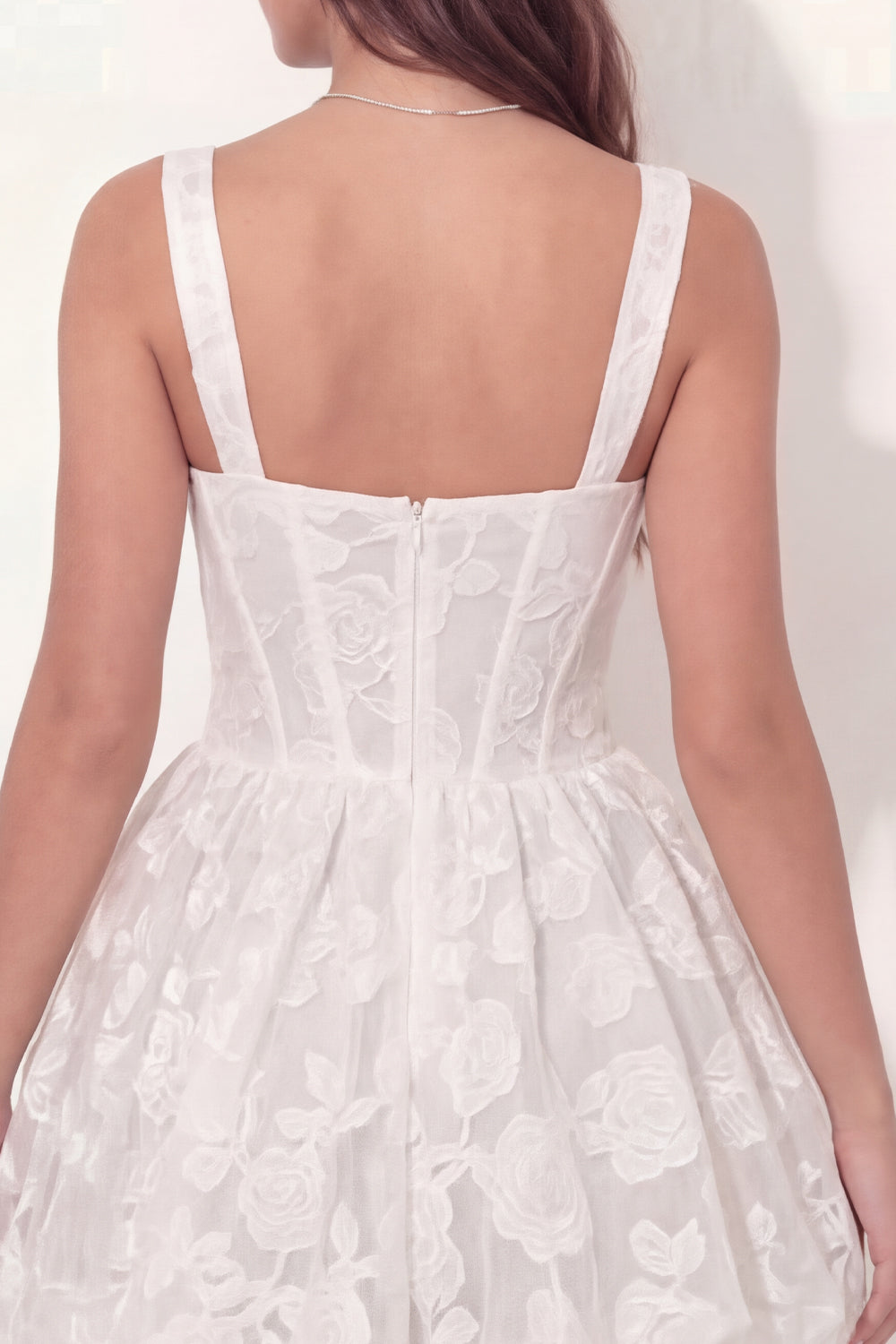 Robe Courte de Bal de Promo Évasée en Dentelle Florale Blanche avec Corset