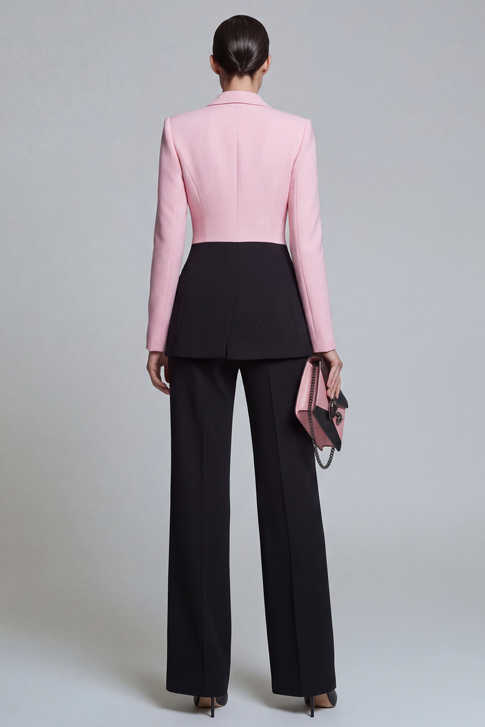 Costumes pour femmes Black Pink 2 pièces à revers cranté avec manches