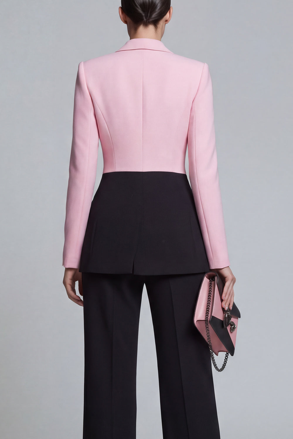 Costumes pour femmes Black Pink 2 pièces à revers cranté avec manches