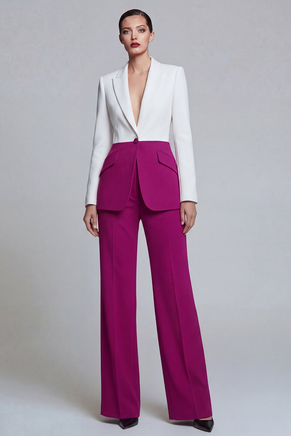 Costumes pour femmes Black Pink 2 pièces à revers cranté avec manches