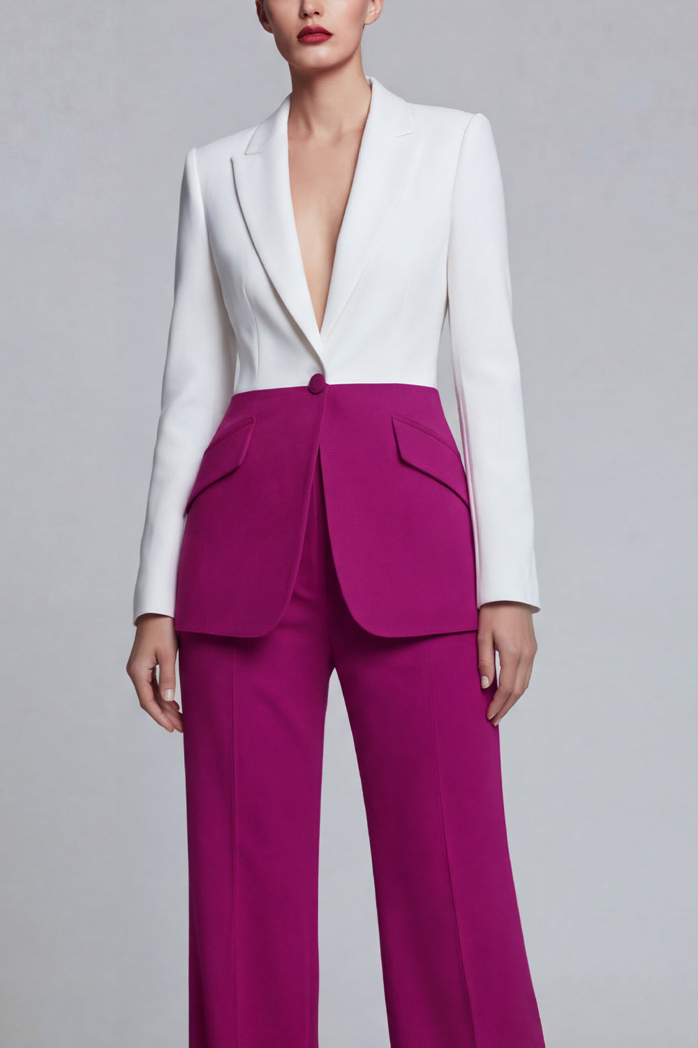Costumes pour femmes Black Pink 2 pièces à revers cranté avec manches