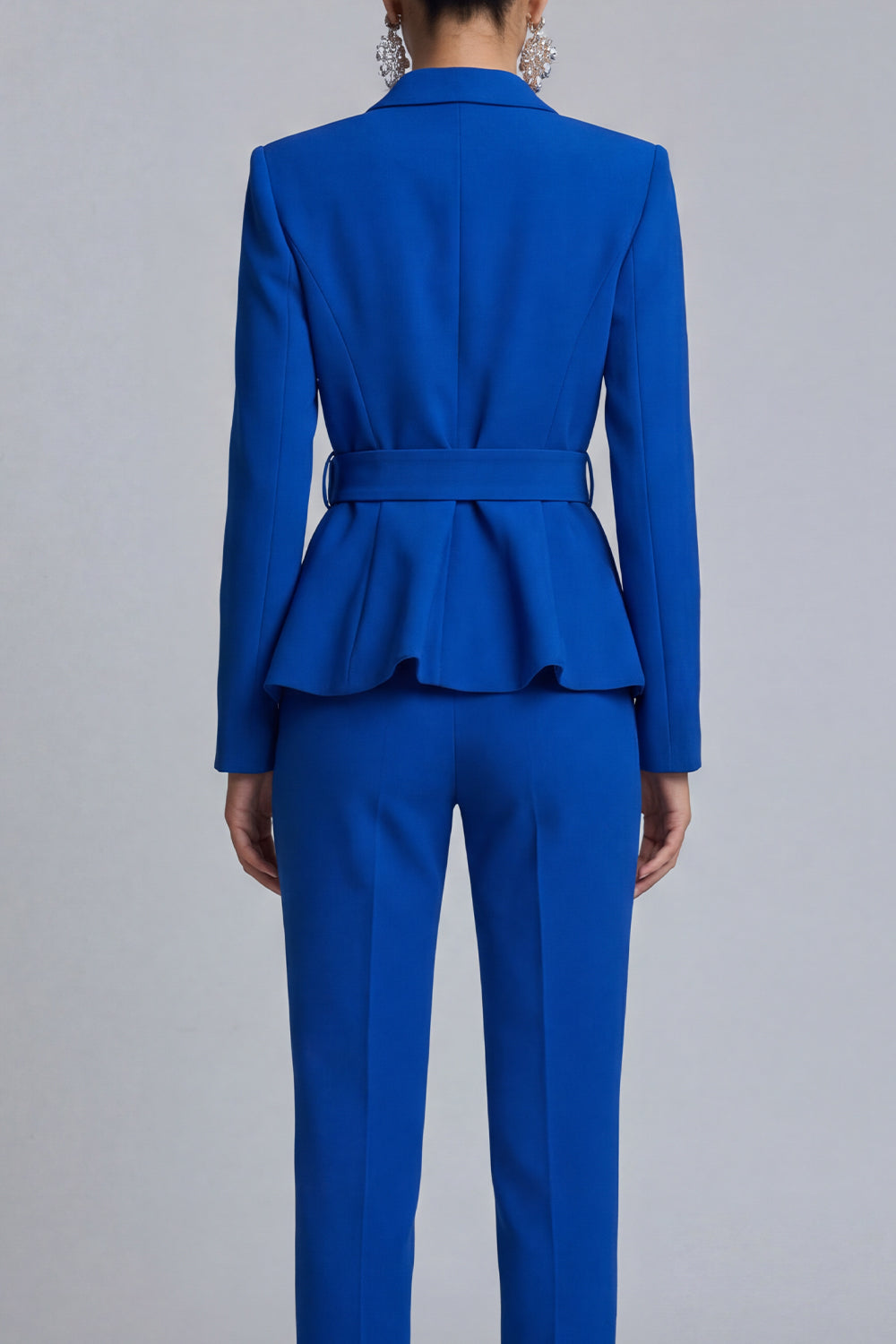Royal Blue 2 Piece Peak Lapel Belt Women Suits with Sleeves