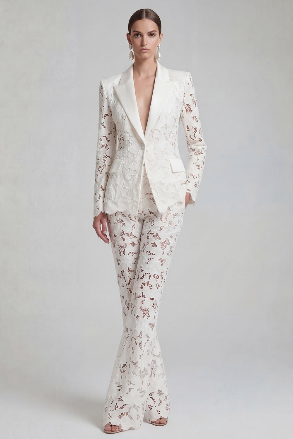 White Peak Lapel 2 Piece Boho Women's Suits with Sleeves