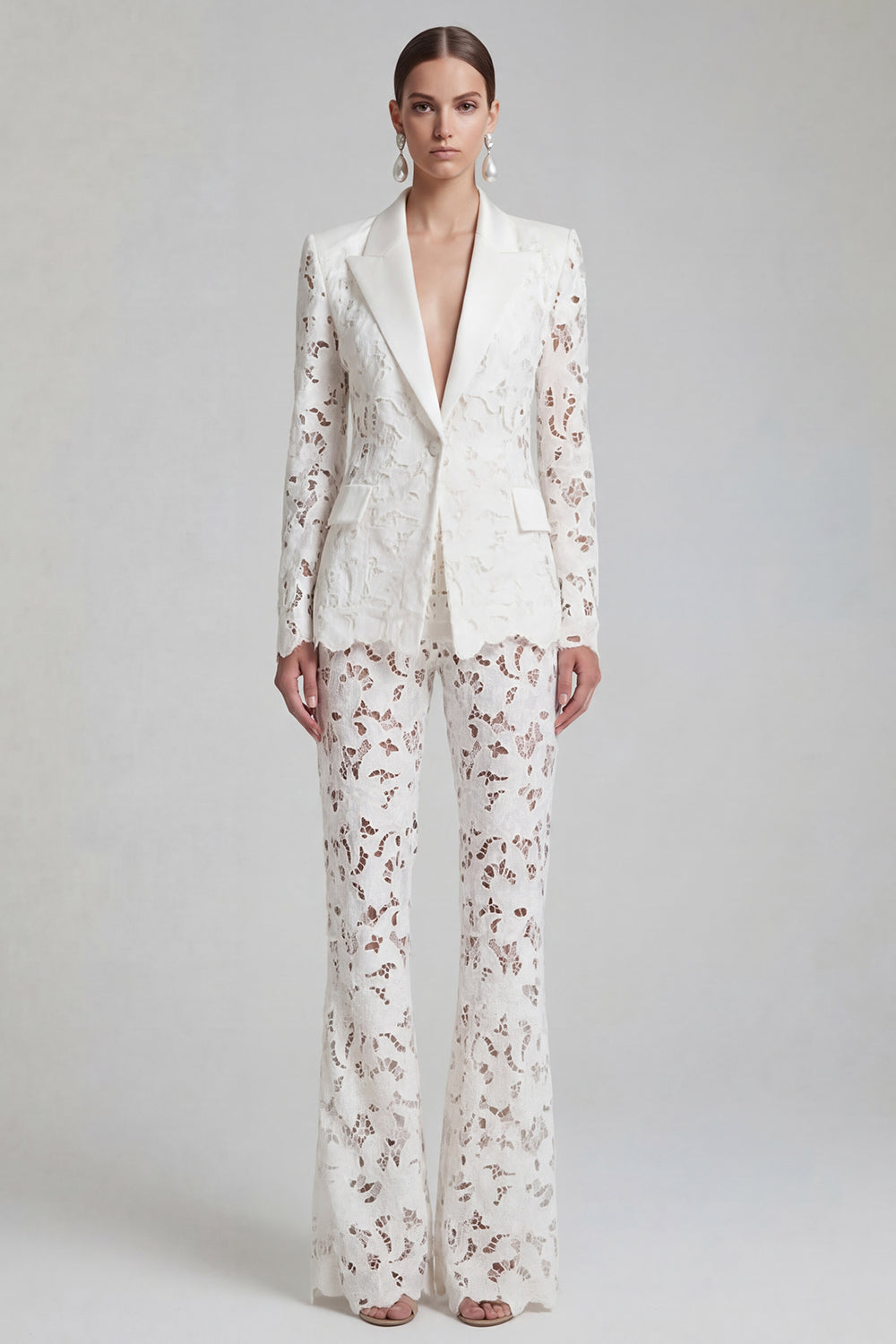 White Peak Lapel 2 Piece Boho Women's Suits with Sleeves