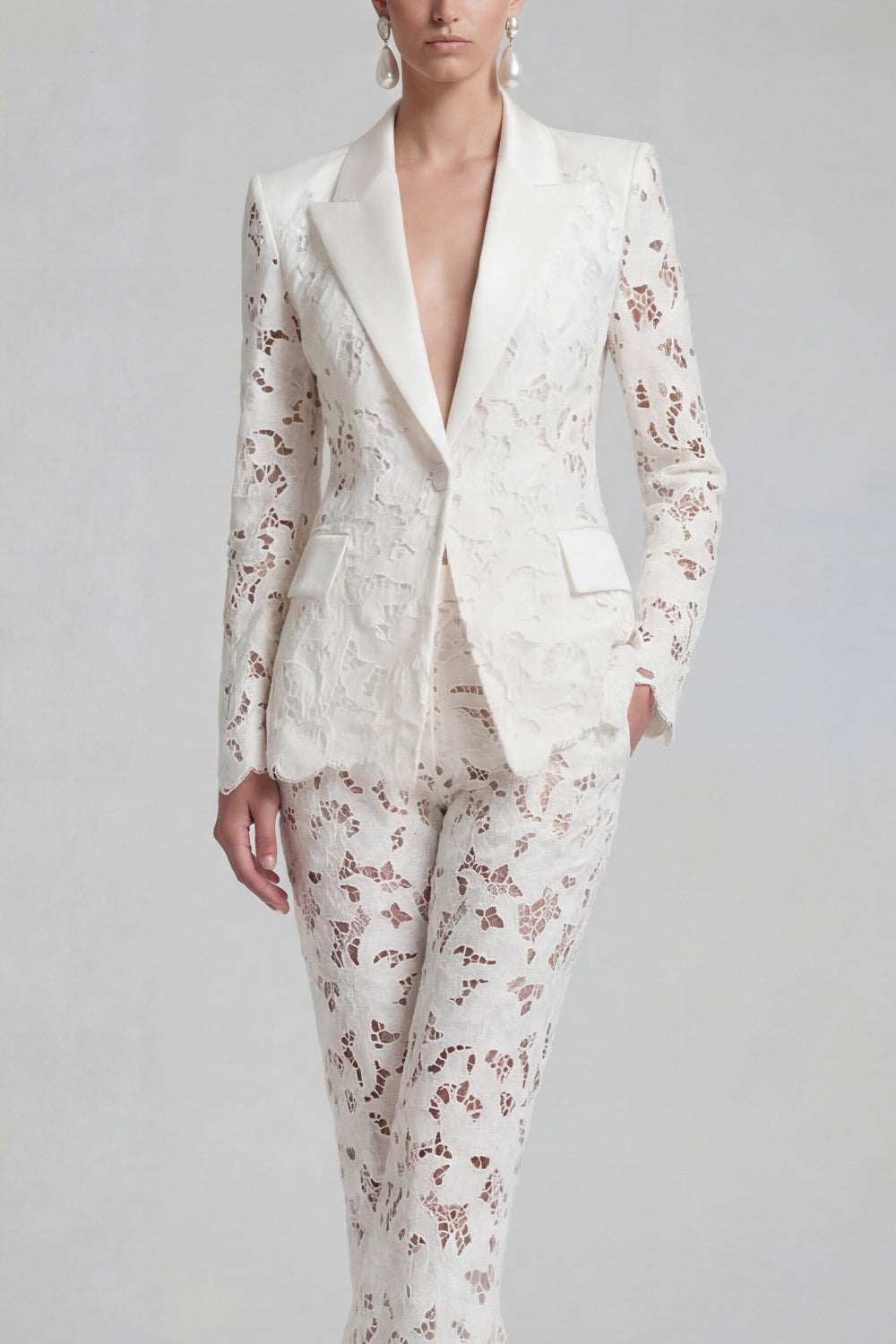 White Peak Lapel 2 Piece Boho Women's Suits with Sleeves
