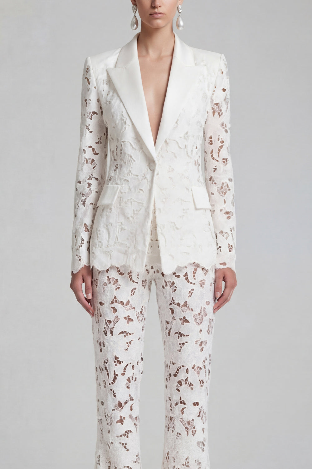 White Peak Lapel 2 Piece Boho Women's Suits with Sleeves