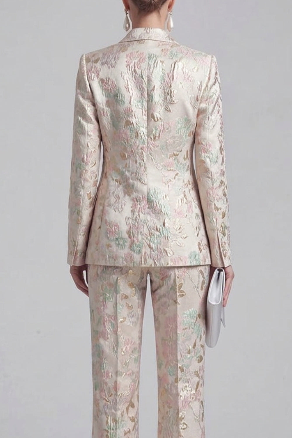 Costumes de bal croisés à revers fleuris bicolores champagne et rose