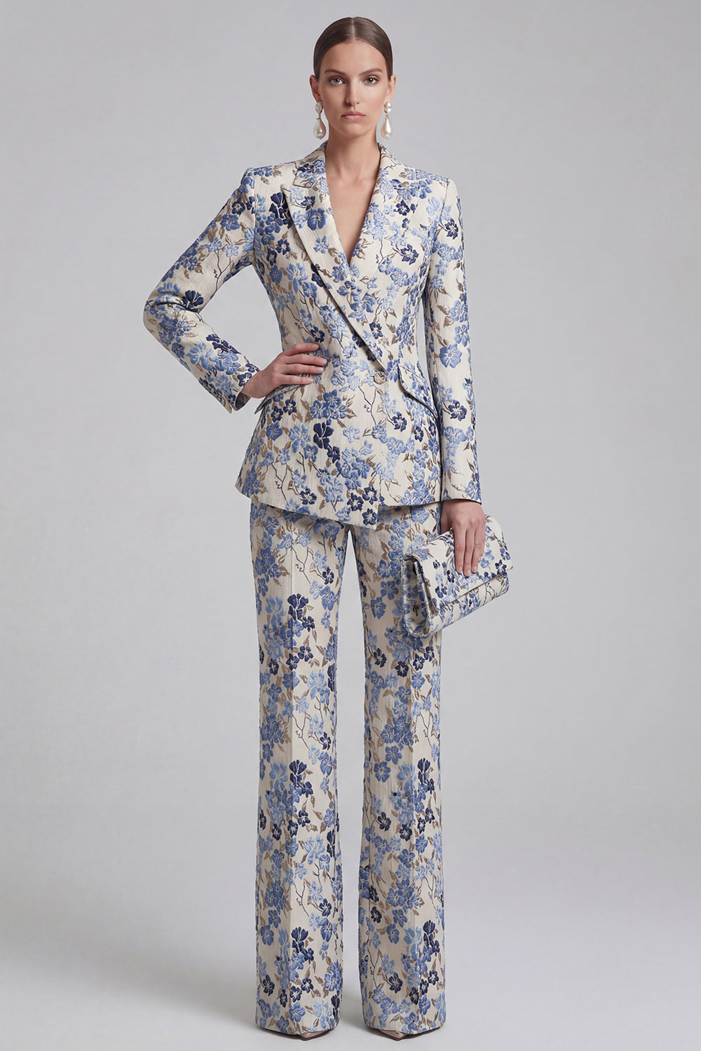 Costumes de bal croisés à revers fleuris bicolores champagne et rose
