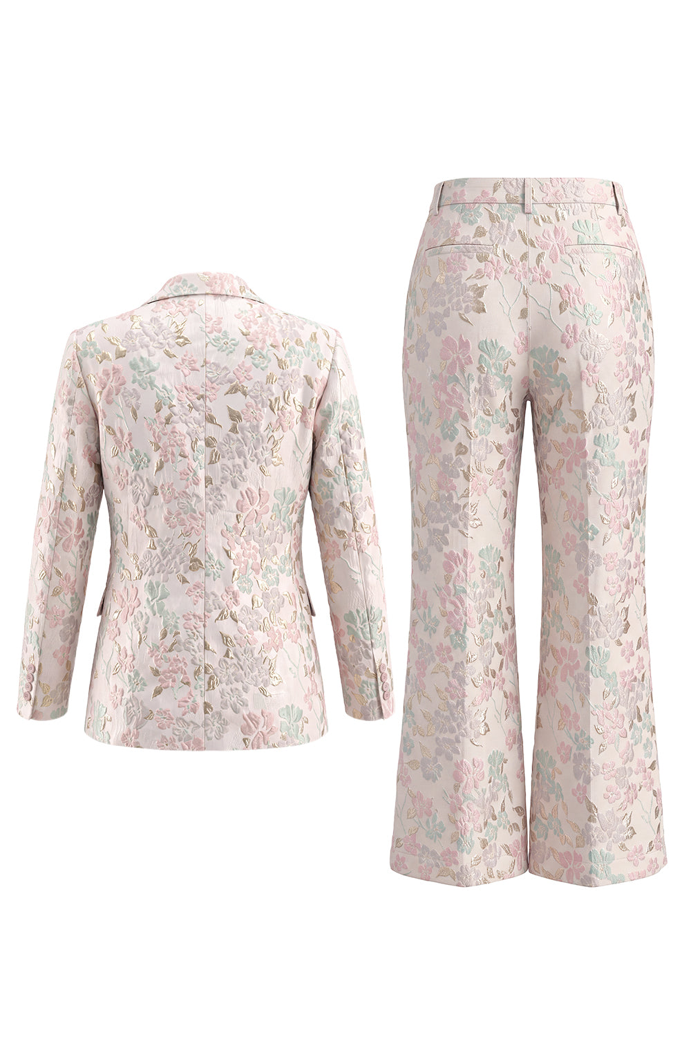 Costumes de bal croisés à revers fleuris bicolores champagne et rose