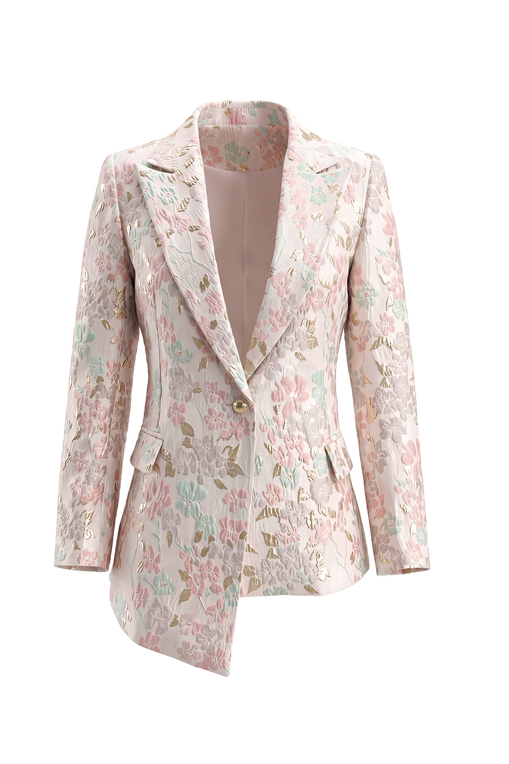 Costumes de bal croisés à revers fleuris bicolores champagne et rose