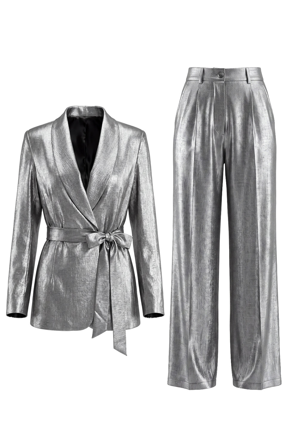2 Piece Grey Wide Leg Shawl Lapel Prom Suits with Bow