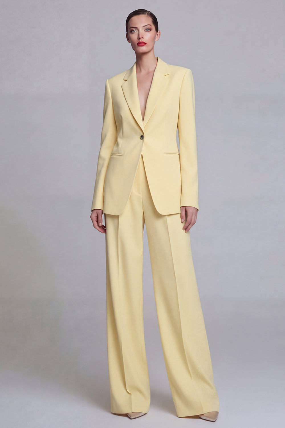 Costumes de bal 2 pièces bleu foncé à revers crantés, simple boutonnage et jambes larges