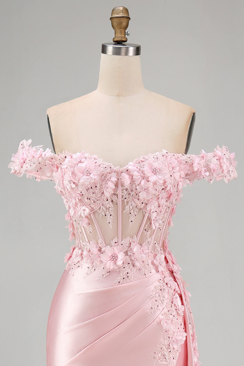 Robe de soirée longue sirène corset froncé florale rose avec cape latérale