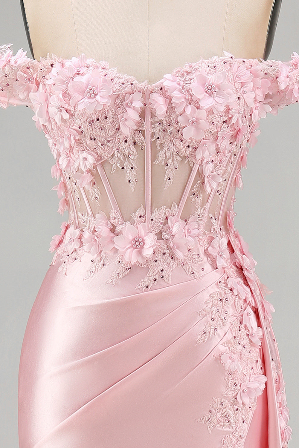 Robe de soirée longue sirène corset froncé florale rose avec cape latérale