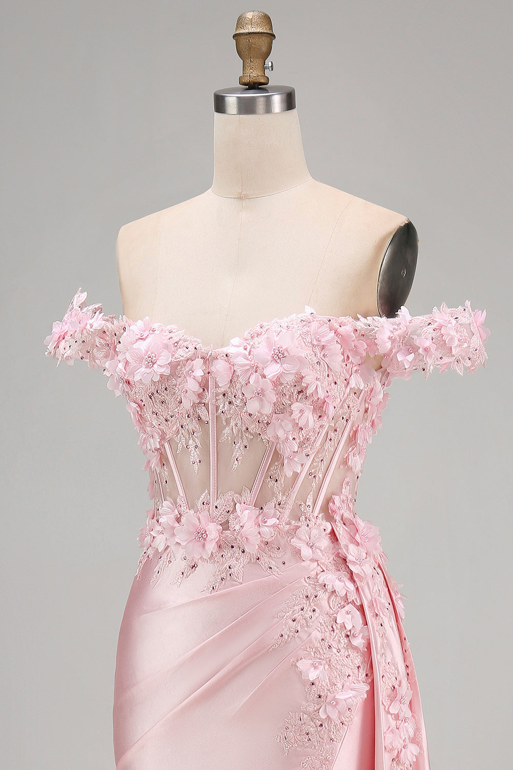 Robe de soirée longue sirène corset froncé florale rose avec cape latérale