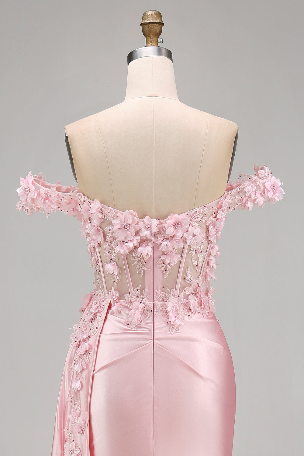 Robe de soirée longue sirène corset froncé florale rose avec cape latérale