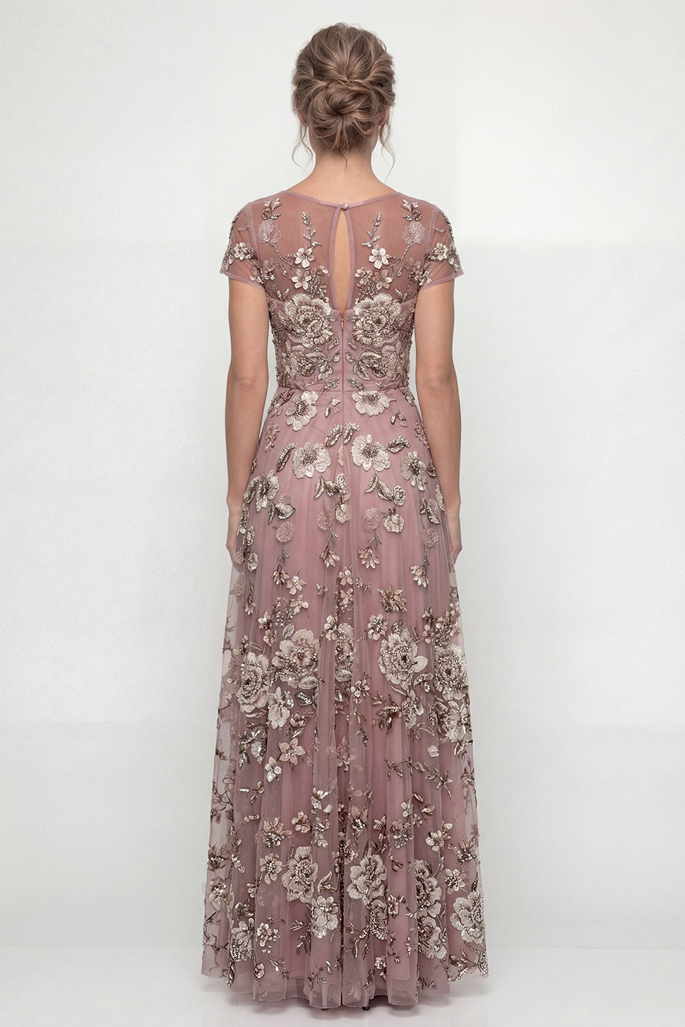 Dusty Blue A-Line Short Sleeves Mother of the Bride Dress with Embroidery