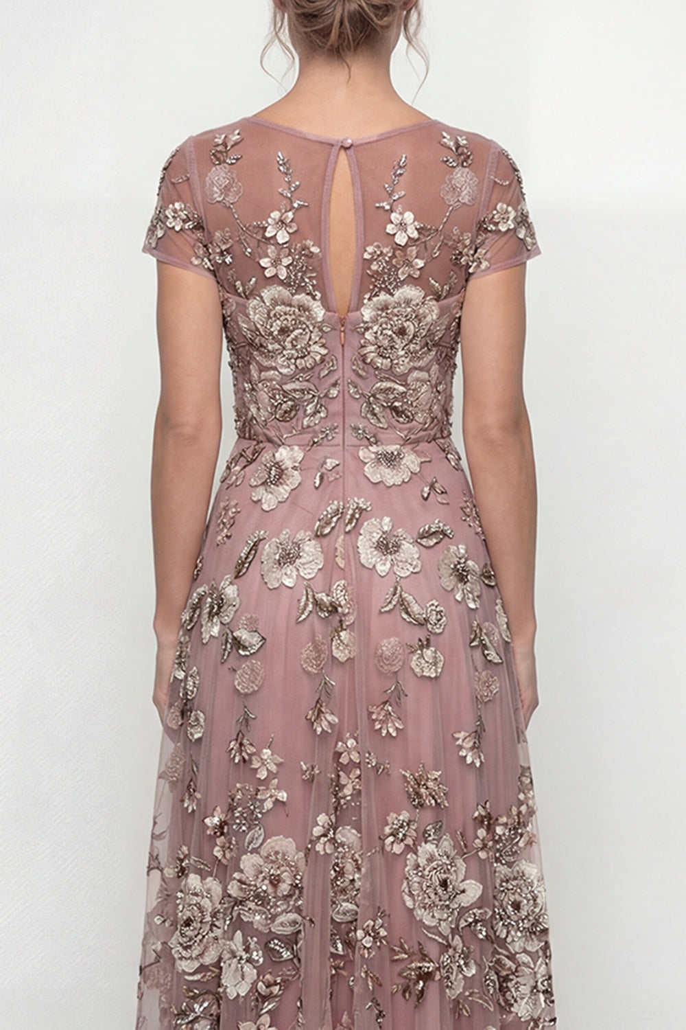 Dusty Blue A-Line Short Sleeves Mother of the Bride Dress with Embroidery