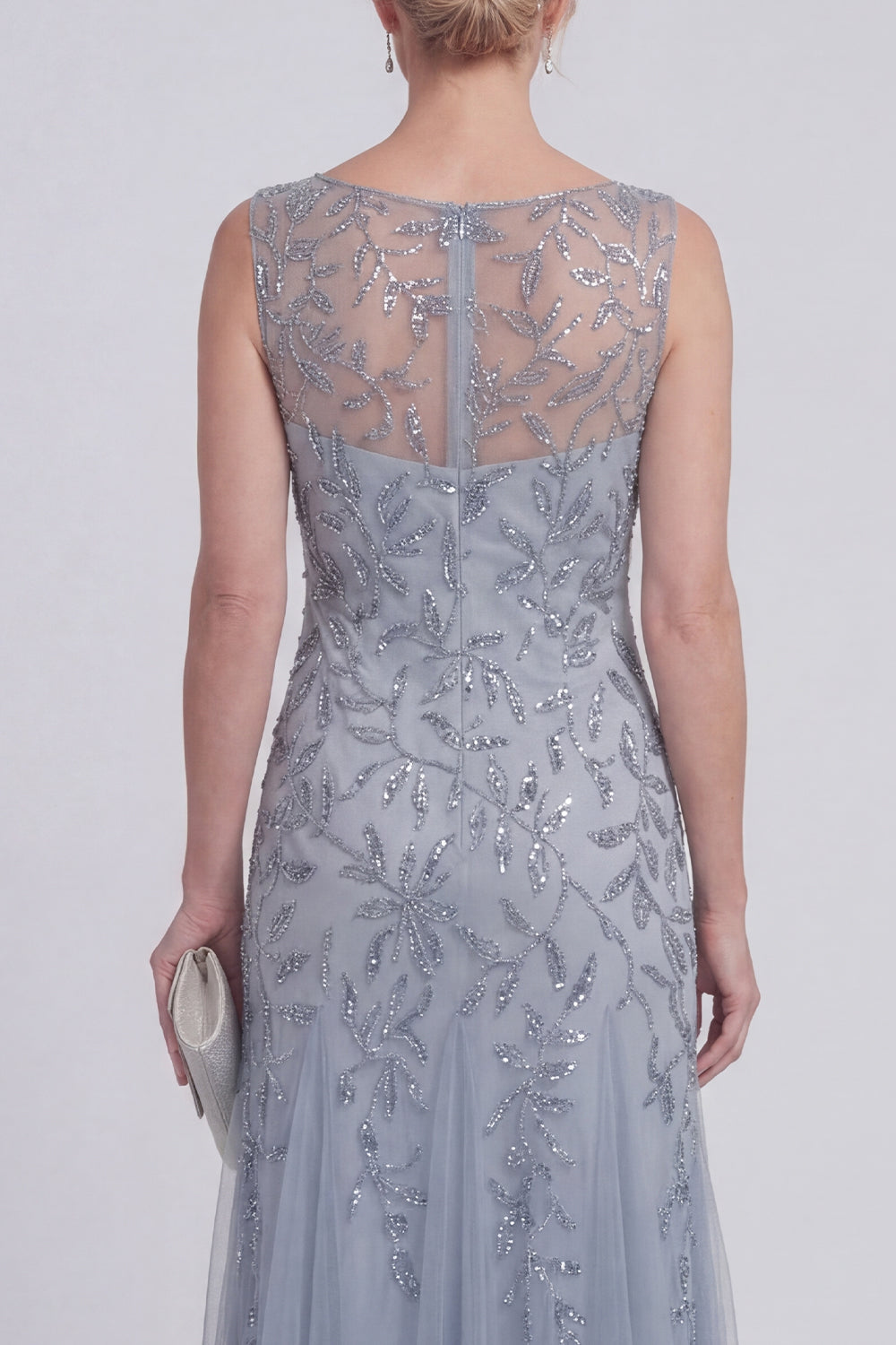 Dark Green Floral A-Line Beaded Boat Neck Long Mother of the Bride Dress