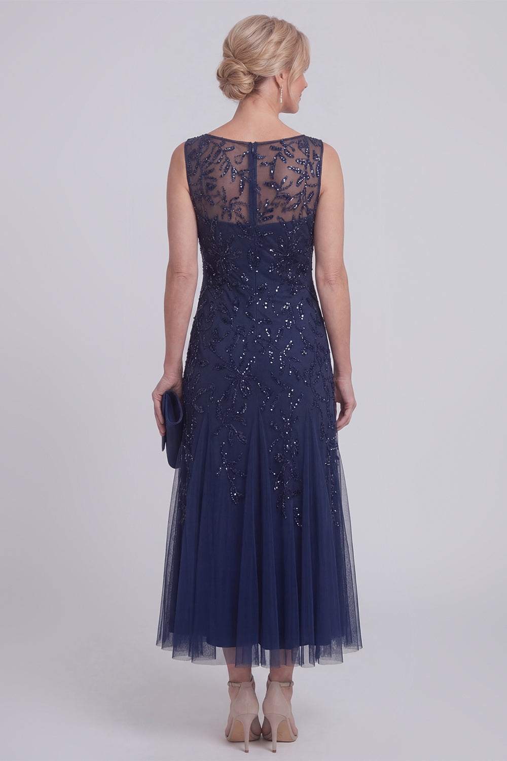 Dark Green Floral A-Line Beaded Boat Neck Long Mother of the Bride Dress