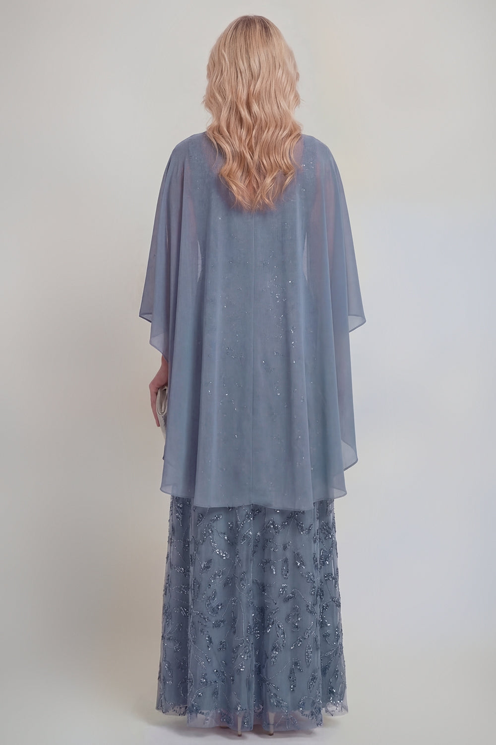 Navy Lace Floral A Line Sequins Long Mother of The Bride Dress with Jacket