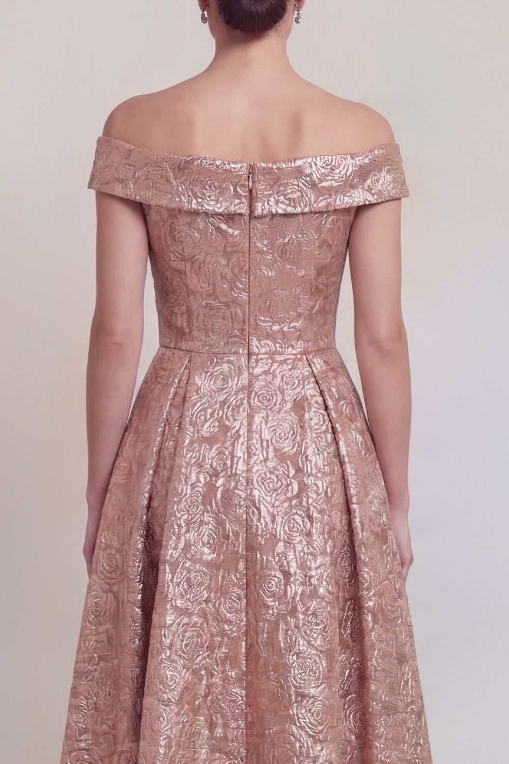 Blush Jacquard Floral Off The Shoulder A Line Long Mother of The Bride Dress