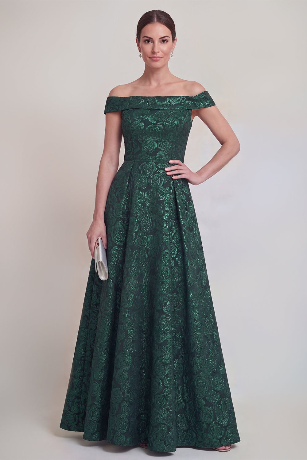 Blush Jacquard Floral Off The Shoulder A Line Long Mother of The Bride Dress