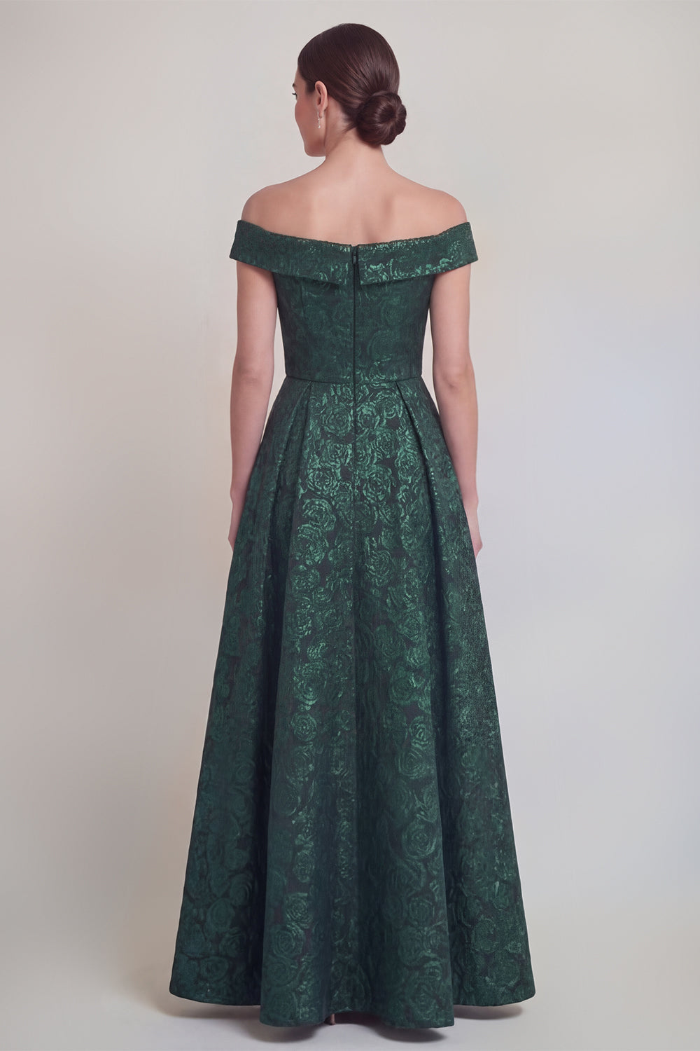 Blush Jacquard Floral Off The Shoulder A Line Long Mother of The Bride Dress