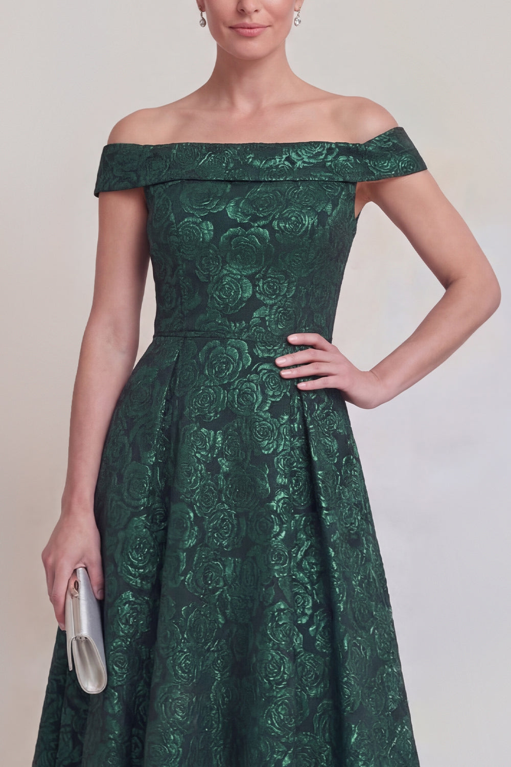 Blush Jacquard Floral Off The Shoulder A Line Long Mother of The Bride Dress