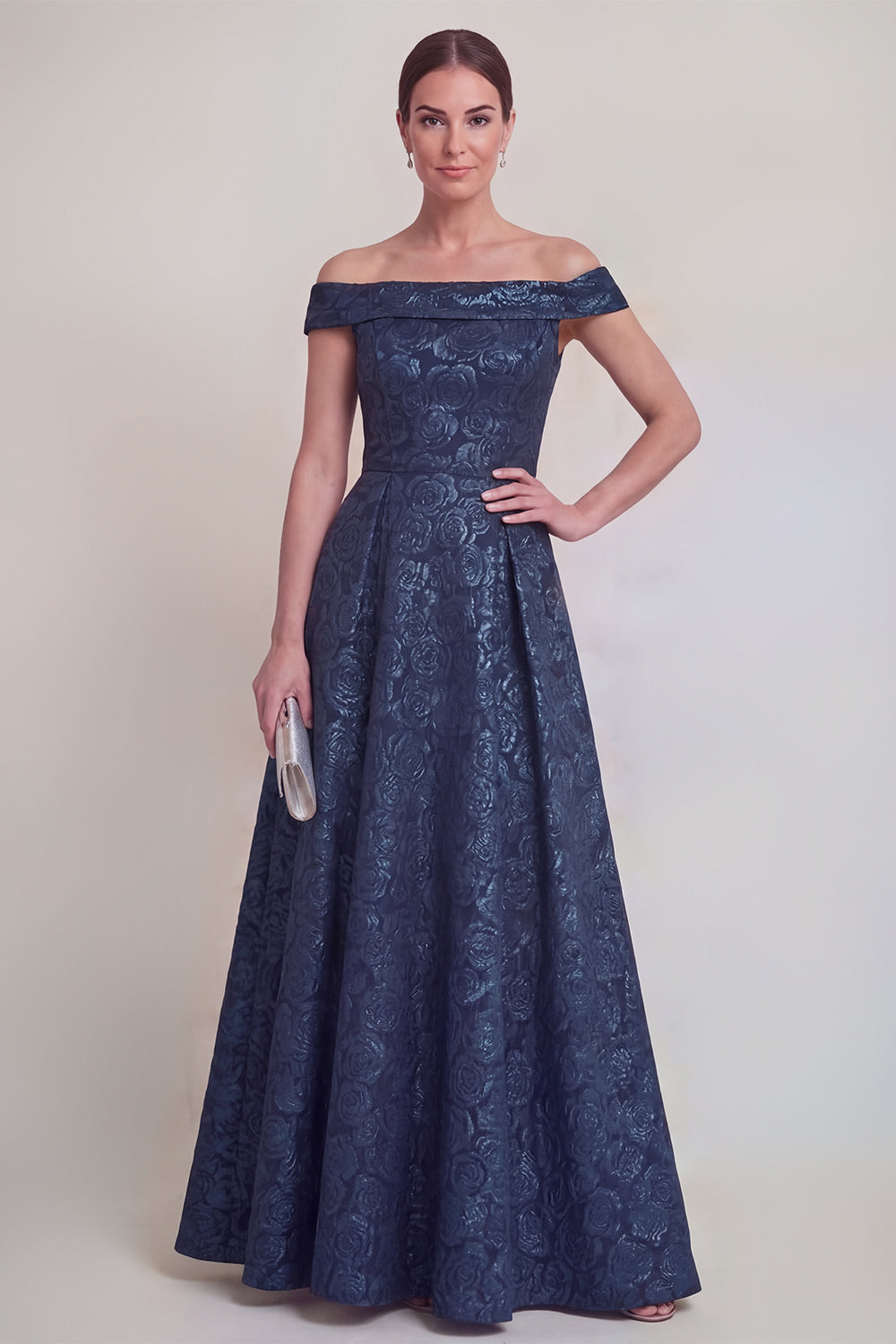 Blush Jacquard Floral Off The Shoulder A Line Long Mother of The Bride Dress