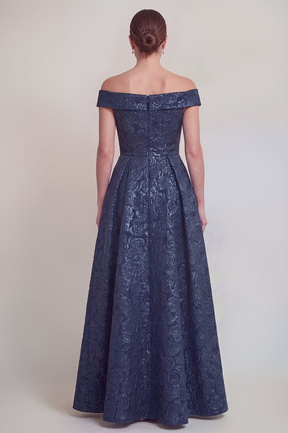 Blush Jacquard Floral Off The Shoulder A Line Long Mother of The Bride Dress